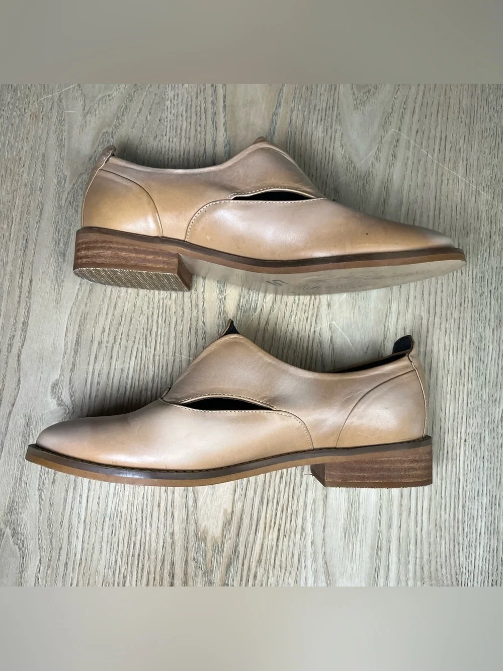 Hardy Oxford Peekaboo Slip On Leather Low Heel Shoes Tan Patina Women’s Size 8.5